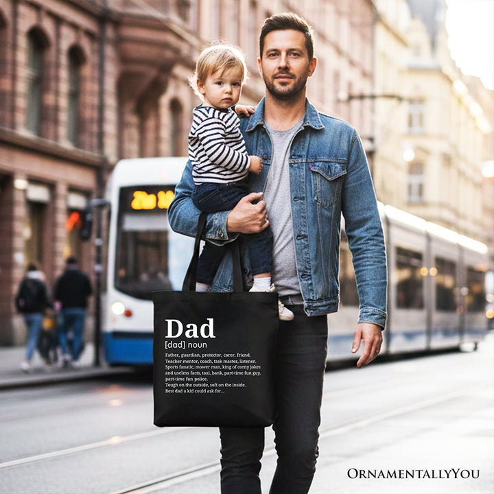 Dad Definition Canvas Tote Bag, Funny Fathers Day Gift Shopper Tote Bag OrnamentallyYou 