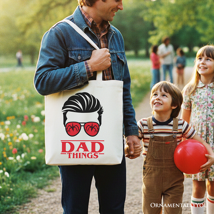 Dad Things Retro Canvas Tote Bag, Red Glasses Family Matching Gift Shopper