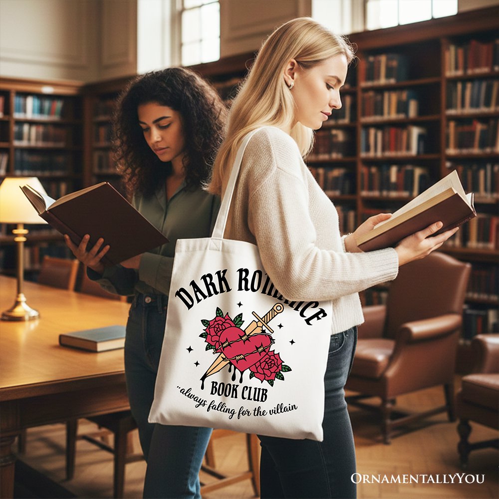 Dark Romance Book Club Canvas Tote Bag, Vintage Gothic Romantasy Bookish Gift Shopper Tote Bag OrnamentallyYou 