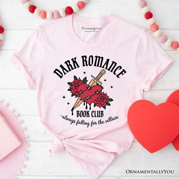 Dark Romance Book Club T-Shirt, Vintage Gothic Romantasy Bookish Tee T-Shirts OrnamentallyYou Soft Pink XS 