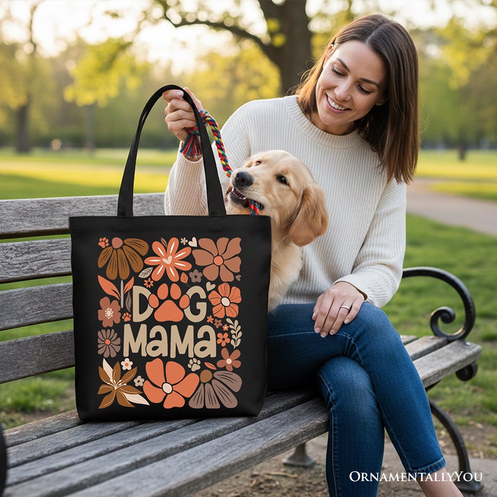 Dog Mama Boho Floral Canvas Tote Bag, Gift Shopper for Proud and Stylish Pet Lovers Tote Bag OrnamentallyYou 