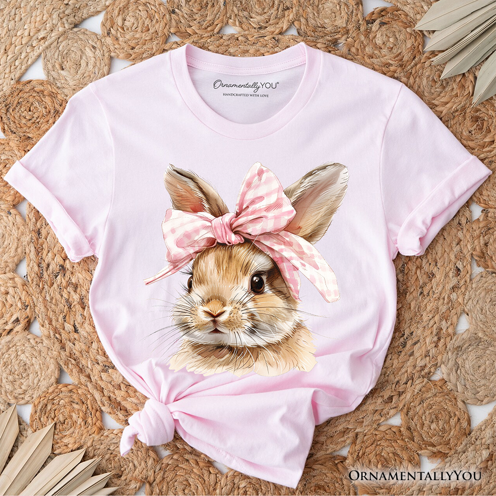 Easter Bunny Coquette Pink Bow T-Shirt, Cute Watercolor Spring Tee