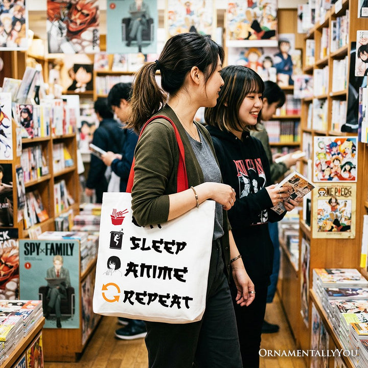 Eat Sleep Anime Repeat Tote Bag, Funny Gift Shopper For Anime Lover Tote Bag OrnamentallyYou 