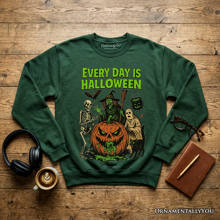 Every Day Is Halloween Sweatshirt, Vintage Pumpkin Witch Spooky Sweater for Eternal Spook Enthusiasts