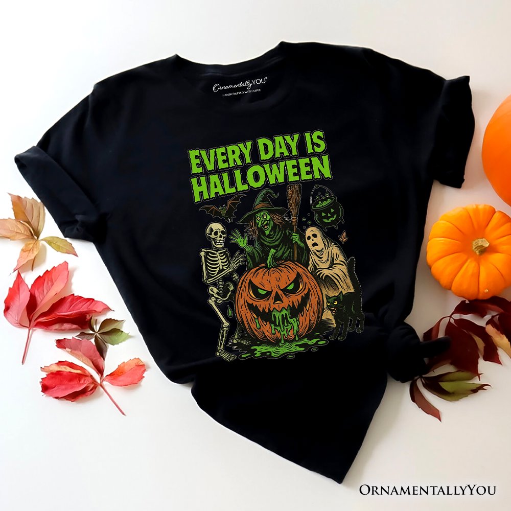 Every Day Is Halloween T-Shirt, Vintage Pumpkin Witch Spooky Tee for Eternal Spook Enthusiasts T-Shirts OrnamentallyYou Black XS 