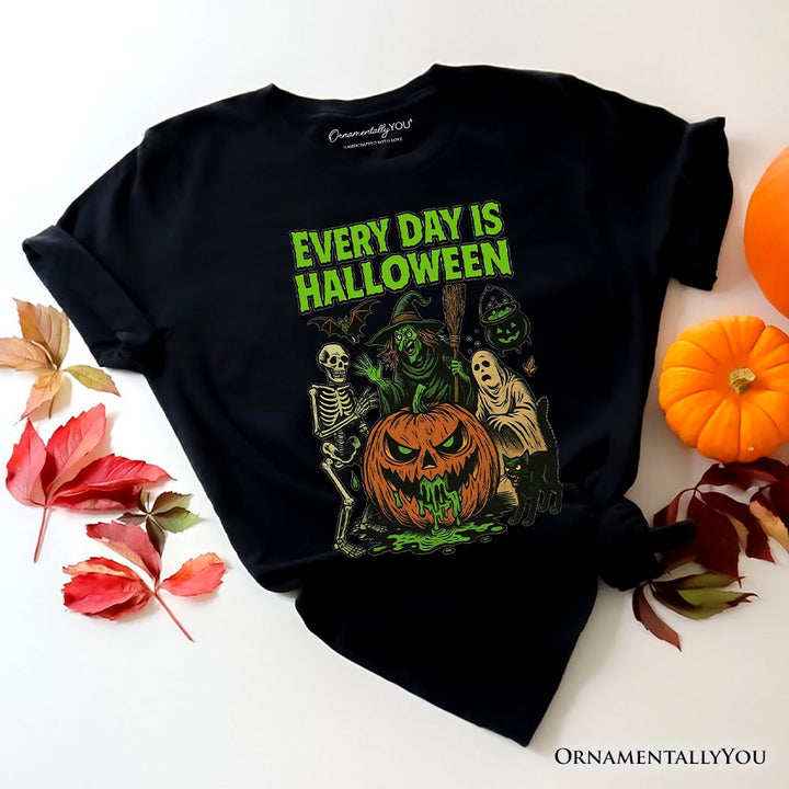 Every Day Is Halloween T-Shirt, Vintage Pumpkin Witch Spooky Tee for Eternal Spook Enthusiasts T-Shirts OrnamentallyYou Black XS 