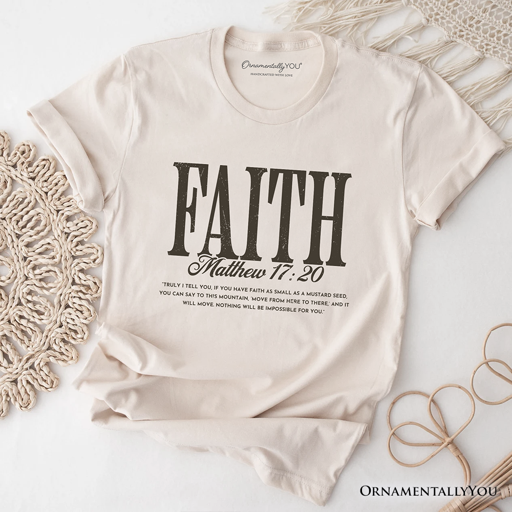 Faith Matthew 17:20 Christian T-Shirt, Minimal Bible Verse Inspirational Tee