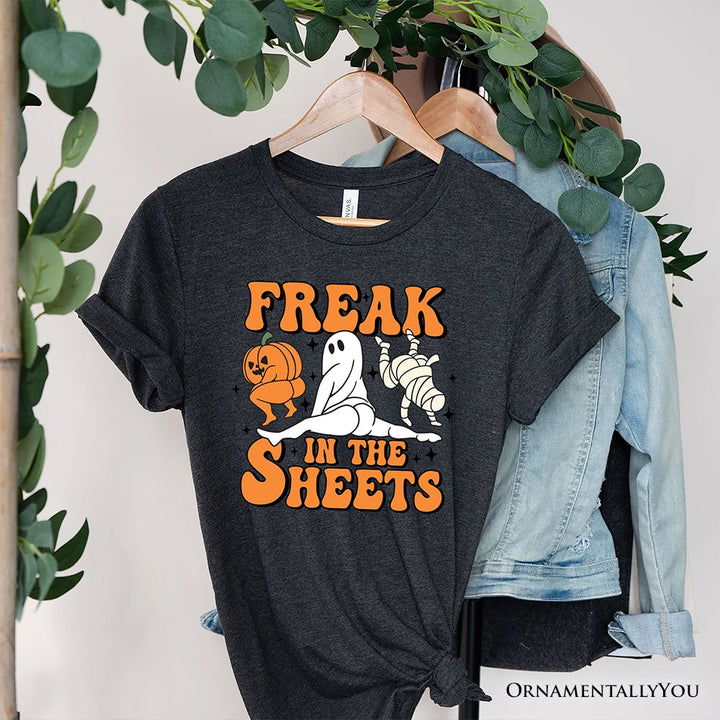 Freak in the Sheets Ghost T-Shirt, Naughty Halloween Tee for Spooky Adults T-Shirts OrnamentallyYou Gray XS 