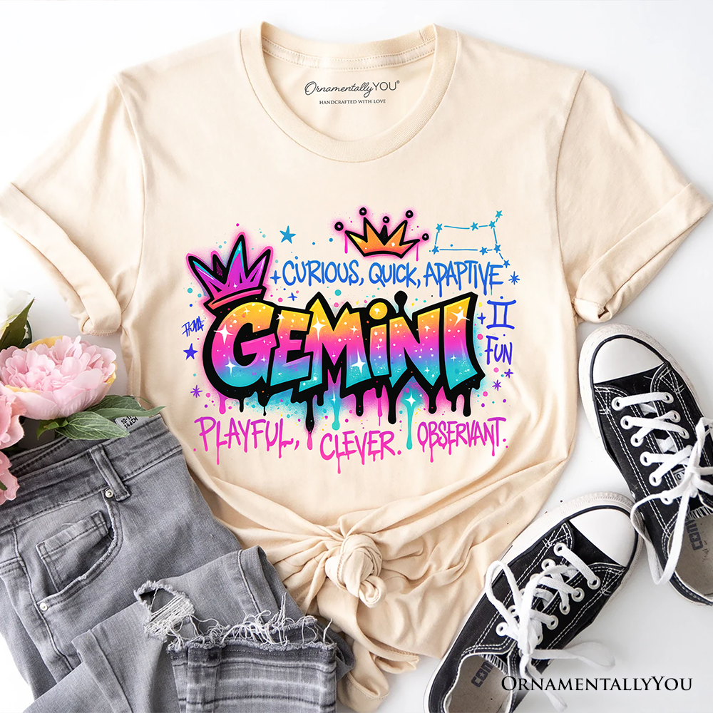 Gemini Graffiti Zodiac T-Shirt, Street Style Astrology Horoscope Tee