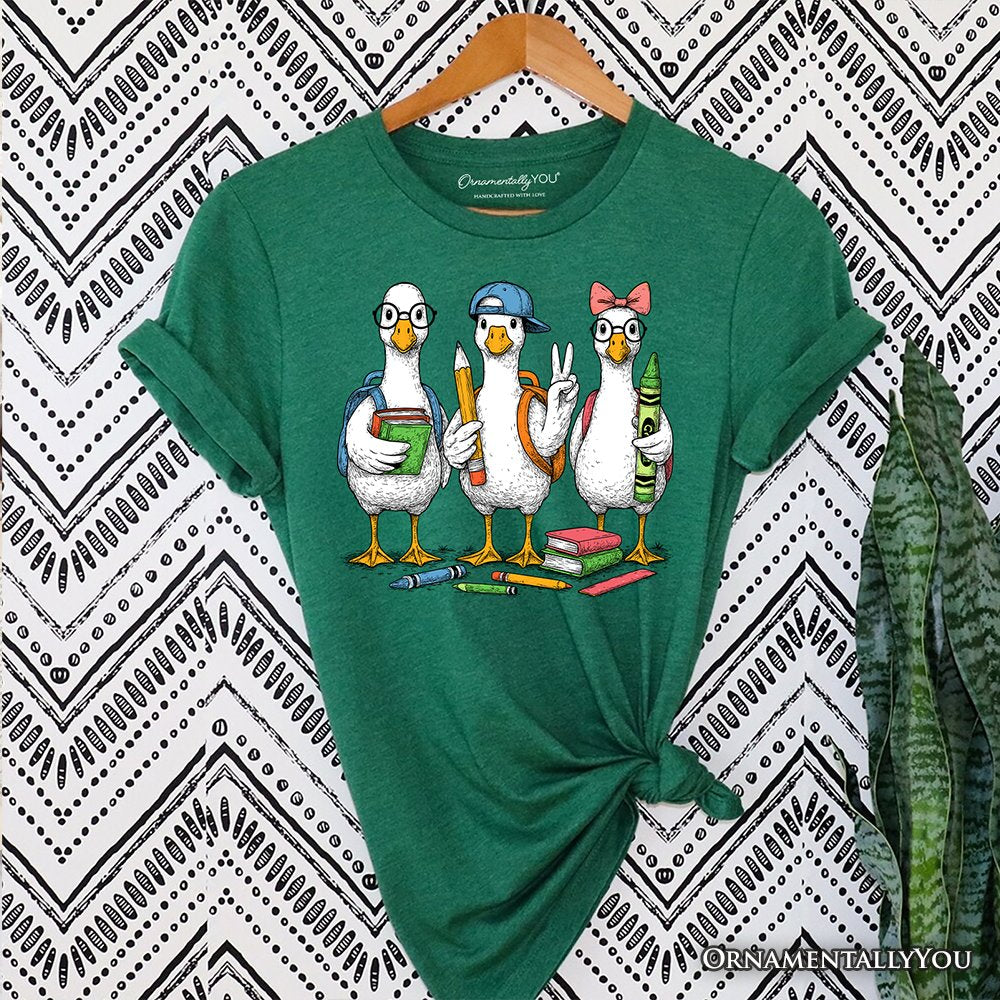 Goose Back to School T-Shirt, Cute Teacher Student Classroom Tee T-Shirts OrnamentallyYou Evergreen XS 
