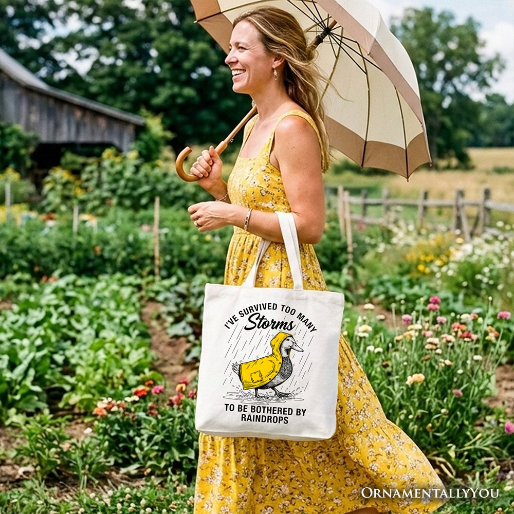 Goose Motivational Tote Bag, Survived Too Many Storms Funny Quote Gift Shopper Tote Bag OrnamentallyYou 