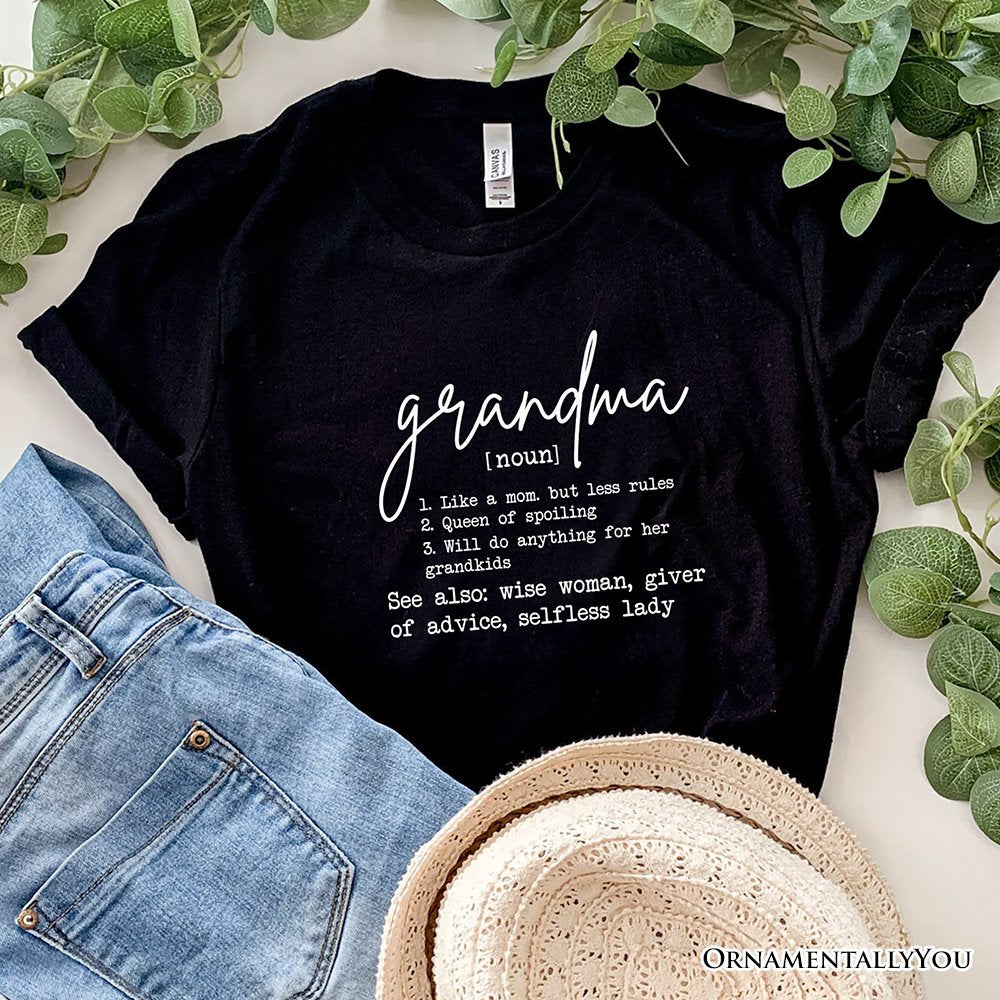 Grandma Definition T-Shirt, White, Natural, Navy and Black Funny Tee for Grandmothers T-Shirts OrnamentallyYou Black XS 