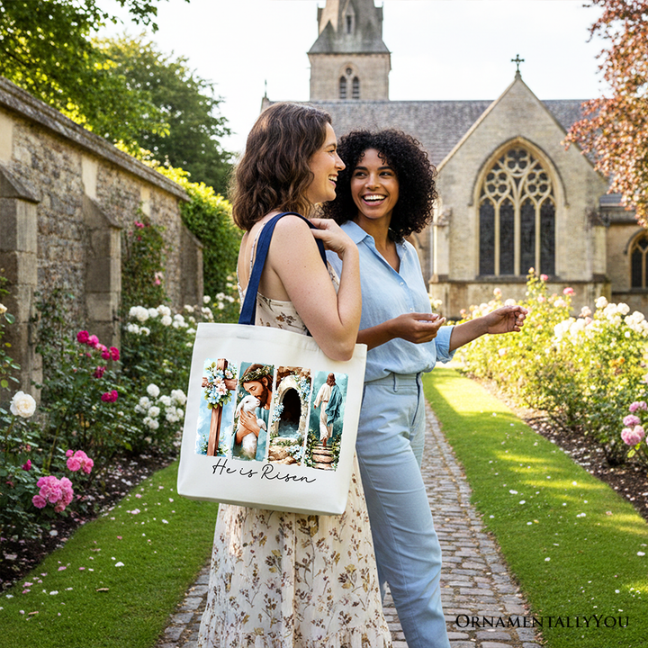 He Is Risen Christian Brushstroke Canvas Tote Bag, Festive Easter Gift Shopper