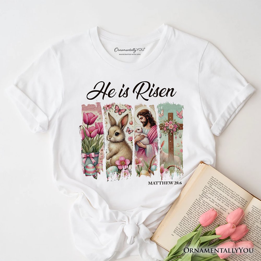 He Is Risen Easter Jesus T-Shirt, Matthew 28:6 Christian Tee for Believers T-Shirts OrnamentallyYou White XS 