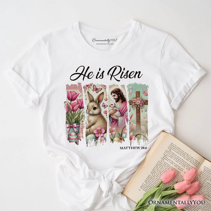 He Is Risen Easter Jesus T-Shirt, Matthew 28:6 Christian Tee for Believers T-Shirts OrnamentallyYou White XS 