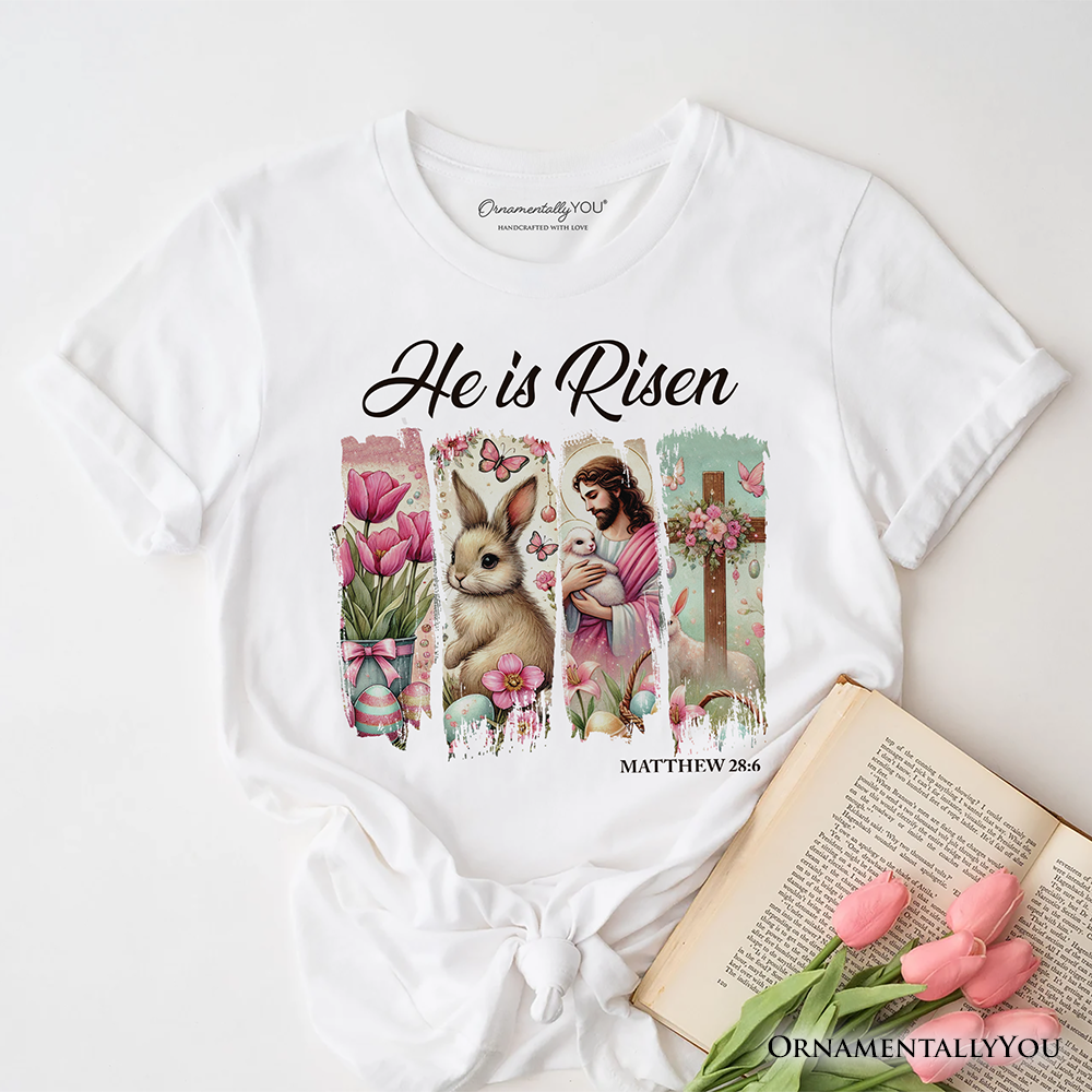 He Is Risen Easter Jesus T-Shirt, Matthew 28:6 Christian Tee for Believers