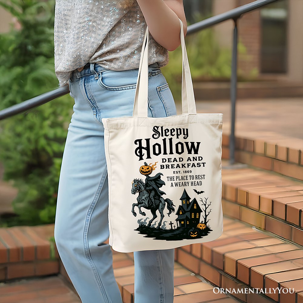 Headless Horseman Sleepy Hollow Halloween Canvas Tote Bag, Dead and Breakfast Retro Gift Tote Bag OrnamentallyYou 
