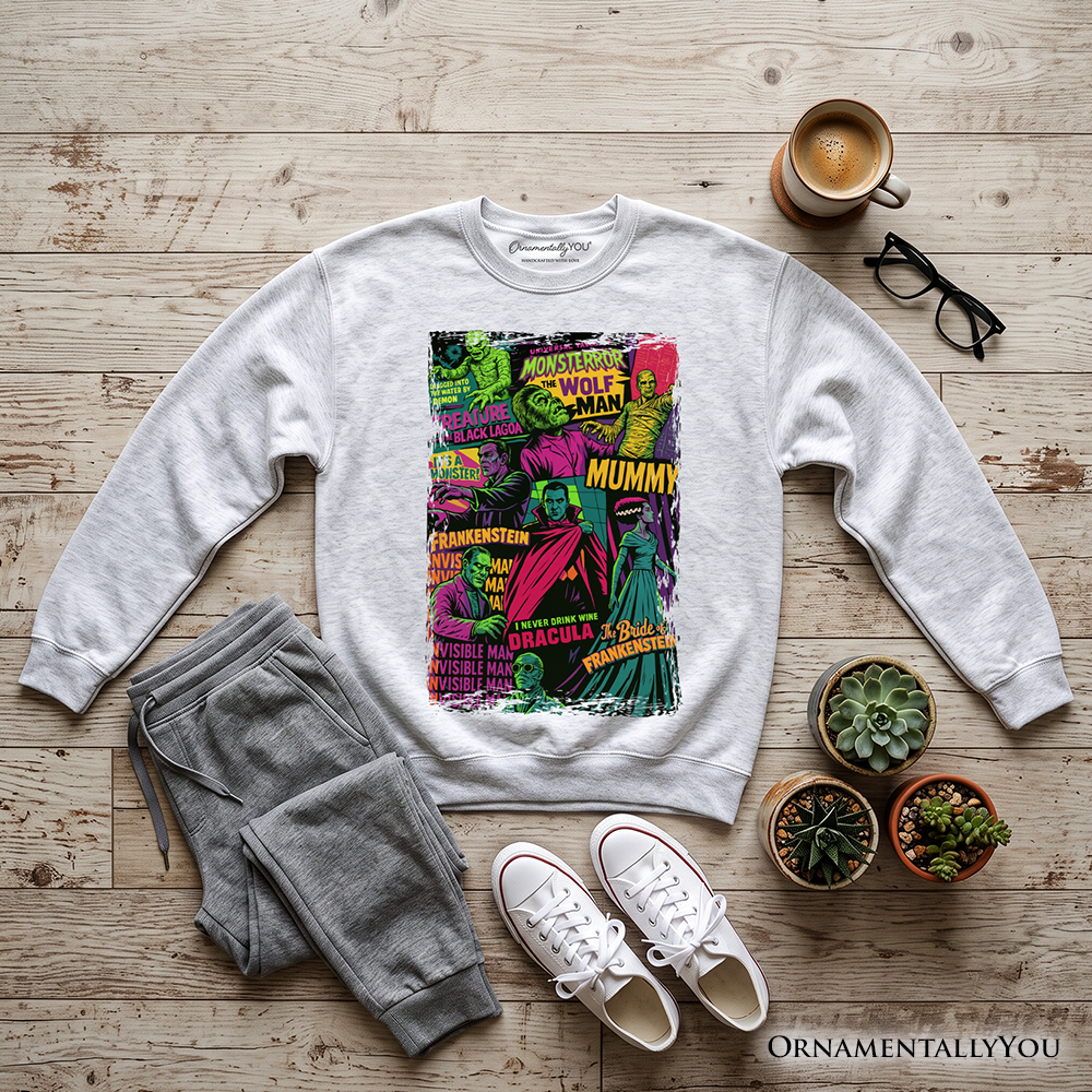 Horror Comic Classic Monsters Sweatshirt, Vintage Scary Halloween Sweater