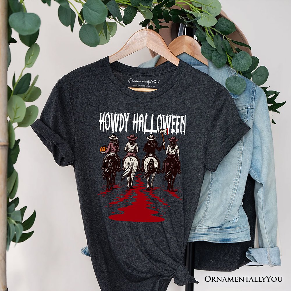 Howdy Halloween Cowgirl Women T-Shirt, Empowered Western Spooky Tee T-Shirts OrnamentallyYou Gray XS 