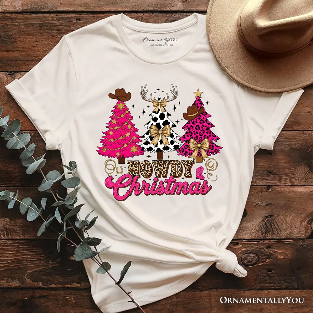 Howdy Pink Christmas Western Christmas T-Shirt, Leopard Print Retro Holiday Tee T-Shirts OrnamentallyYou Natural XS 