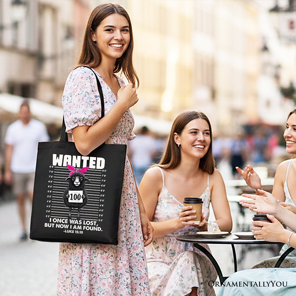 I Once Was Lost But Now I Am Found Luke 15:10 Christian Tote Bag, Wanted Black Sheep Gift Shopper Tote Bag OrnamentallyYou 