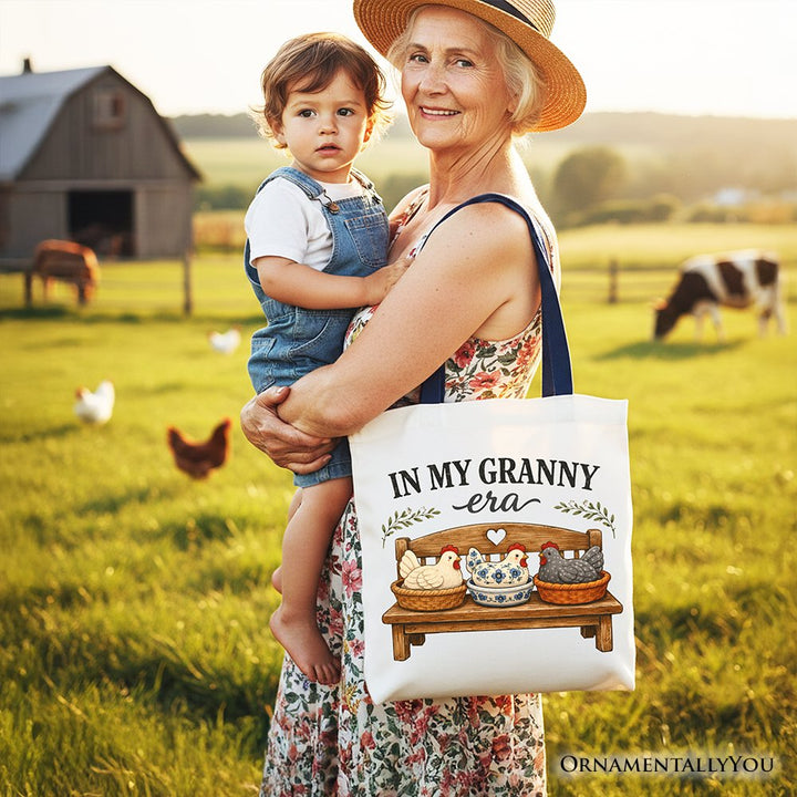 In My Granny Era Chicken Vintage Tote Bag, Cozy Farmhouse Country Grandma Gift Shopper Tote Bag OrnamentallyYou 