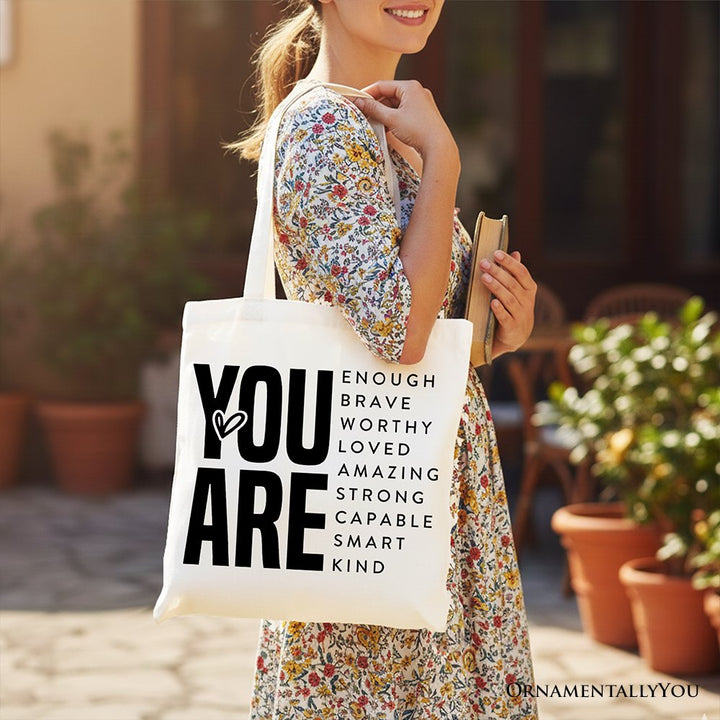 Inspirational Words Canvas Tote Bag, Minimalist Gift Shopper for Encouraging and Loving Significant Others Tote Bag OrnamentallyYou 