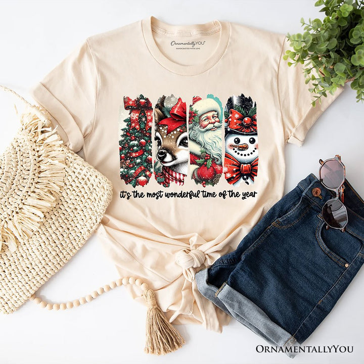 It's Most Wonderful Time Of The Year T‑Shirt, Reindeer, Santa, Snowman Vintage Tee for Christmas T-Shirts OrnamentallyYou Natural XS 