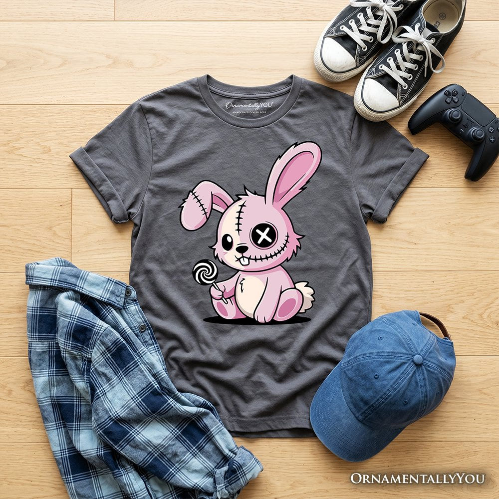 Kids Pink Zombies Bunny Cute T-Shirt, Cute Gothic Youth Halloween Tee Kid's T-Shirts OrnamentallyYou Dark Gray XS 