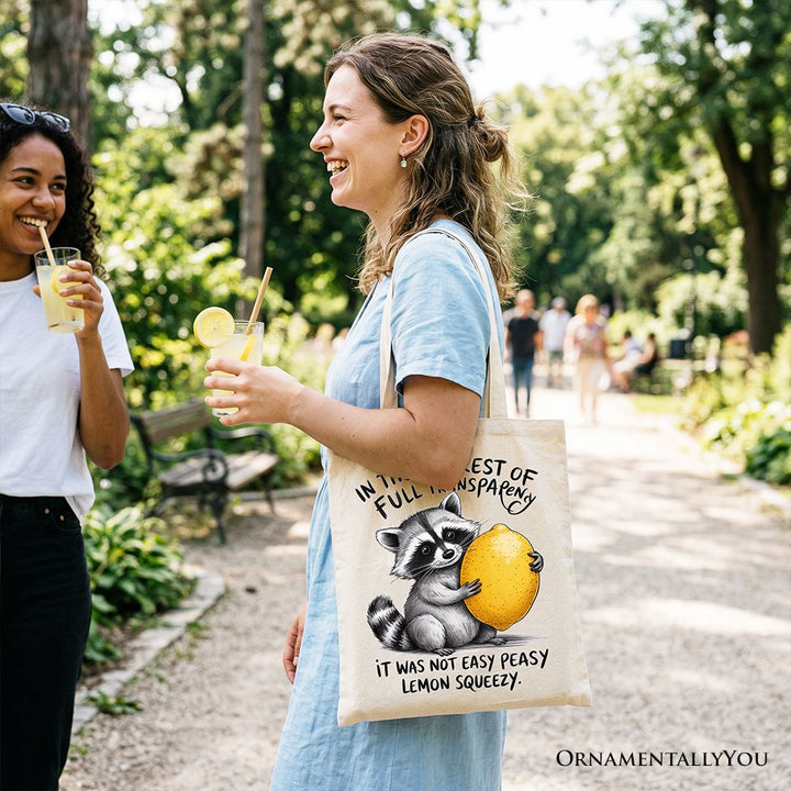 Lemon Squeezy Raccoon Tote Bag, Funny Gift Shopper for Sarcastic People Tote Bag OrnamentallyYou 