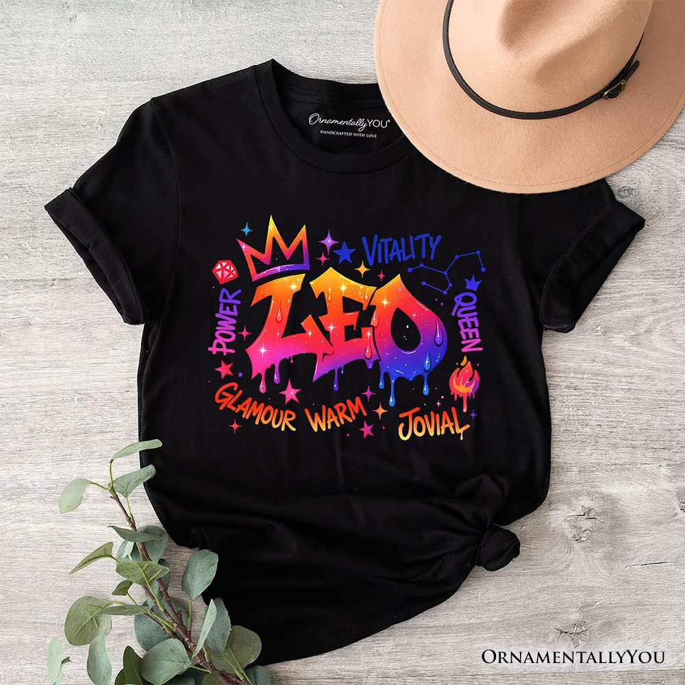 Leo Graffiti Zodiac T-Shirt, Street Style Astrology Horoscope Tee T-Shirts OrnamentallyYou Black XS 
