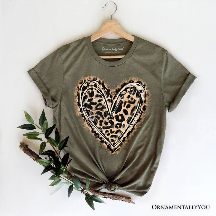 Leopard Heart Valentine T-Shirt, Watercolor Love Tee T-Shirts OrnamentallyYou Military Green XS 