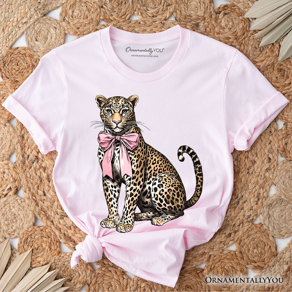 Leopard With Coquette Bow T-Shirt, Animal Trendy Preppy Tee