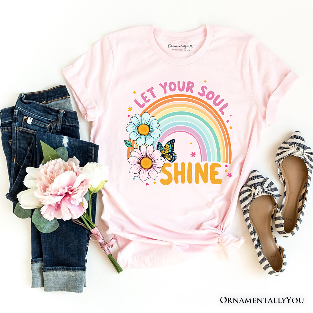 Let Your Soul Shine Rainbow T-Shirt, Retro Pastel Floral Feel Good Tee