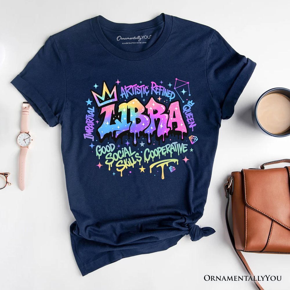 Libra Graffiti Zodiac T-Shirt, Street Style Astrology Horoscope Tee T-Shirts OrnamentallyYou Navy XS 