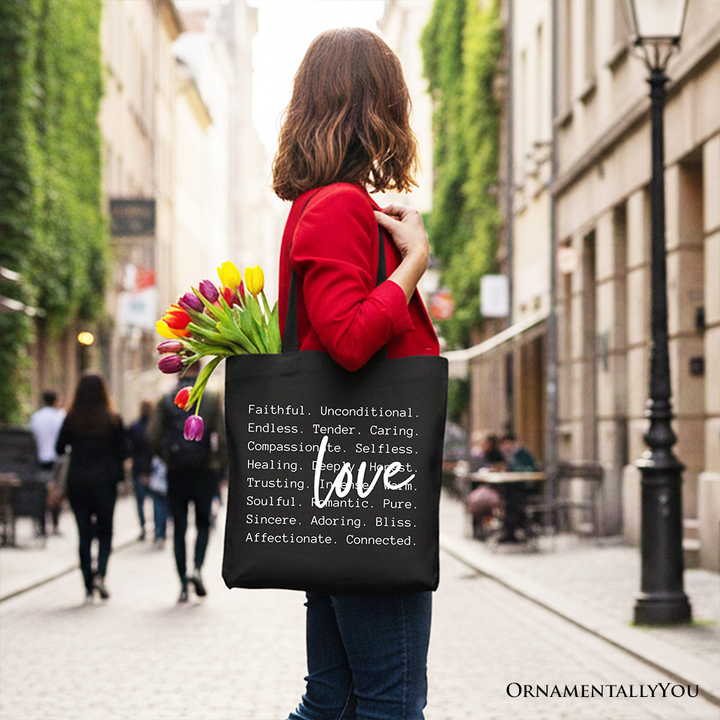 Love Definition Words Canvas Tote Bag, Minimalist Valentine Inspirational Love Gift Shopper