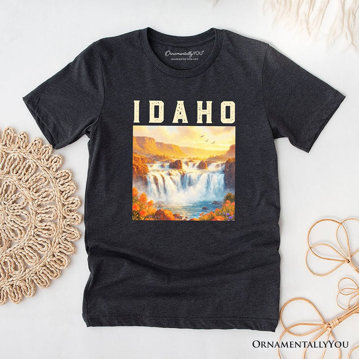 Majestic Idaho State Shoshone Falls T-Shirt, Scenic Waterfall Tee and Nature Travel Souvenir T-Shirts OrnamentallyYou Gray XS 