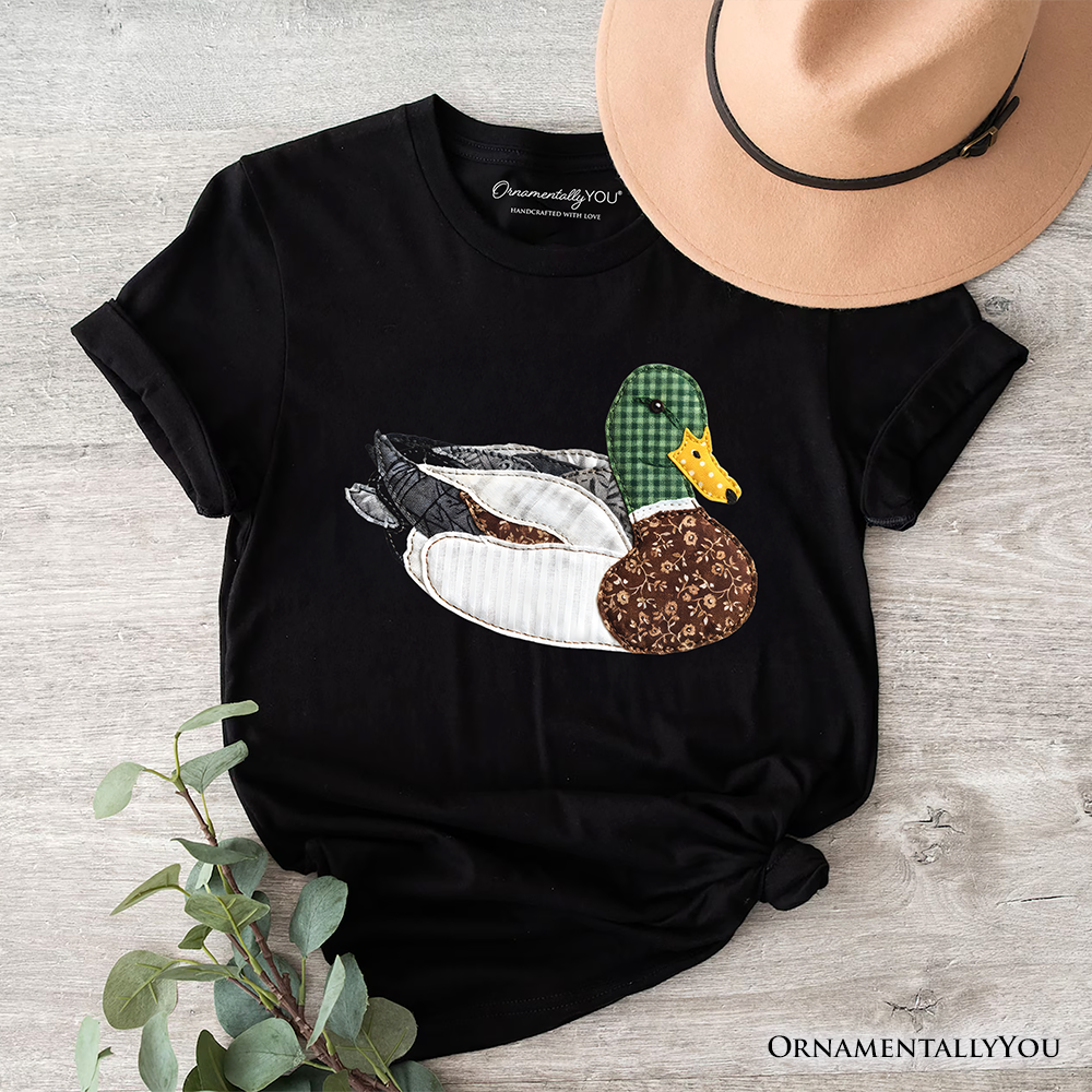 Mallard Duck Printed Faux Patchwork T-Shirt, Hunting Outdoors Tee
