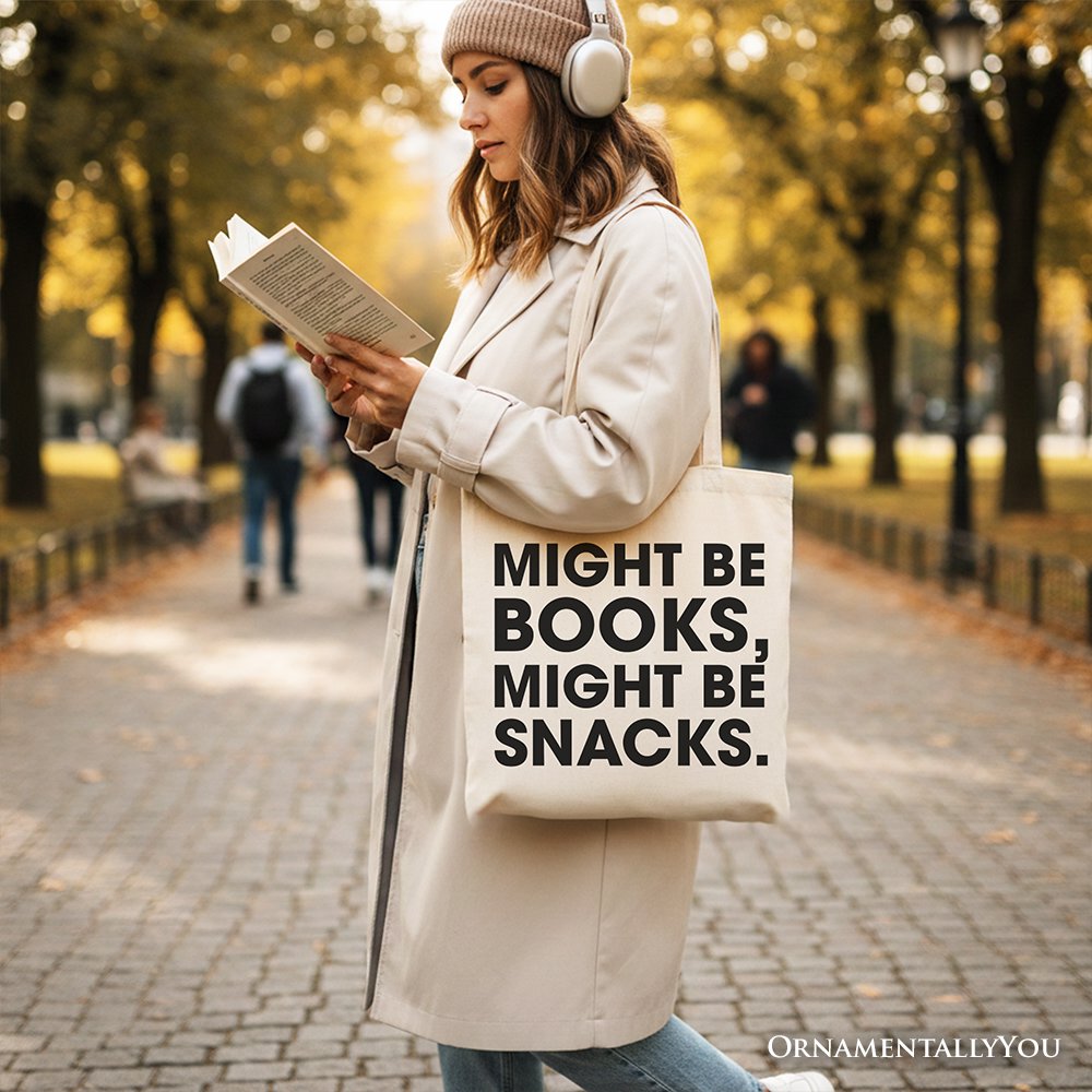 Might Be Books Might be Snacks Canvas Tote Bag, Minimalist Gift Shopper for Bookworms Tote Bag OrnamentallyYou 