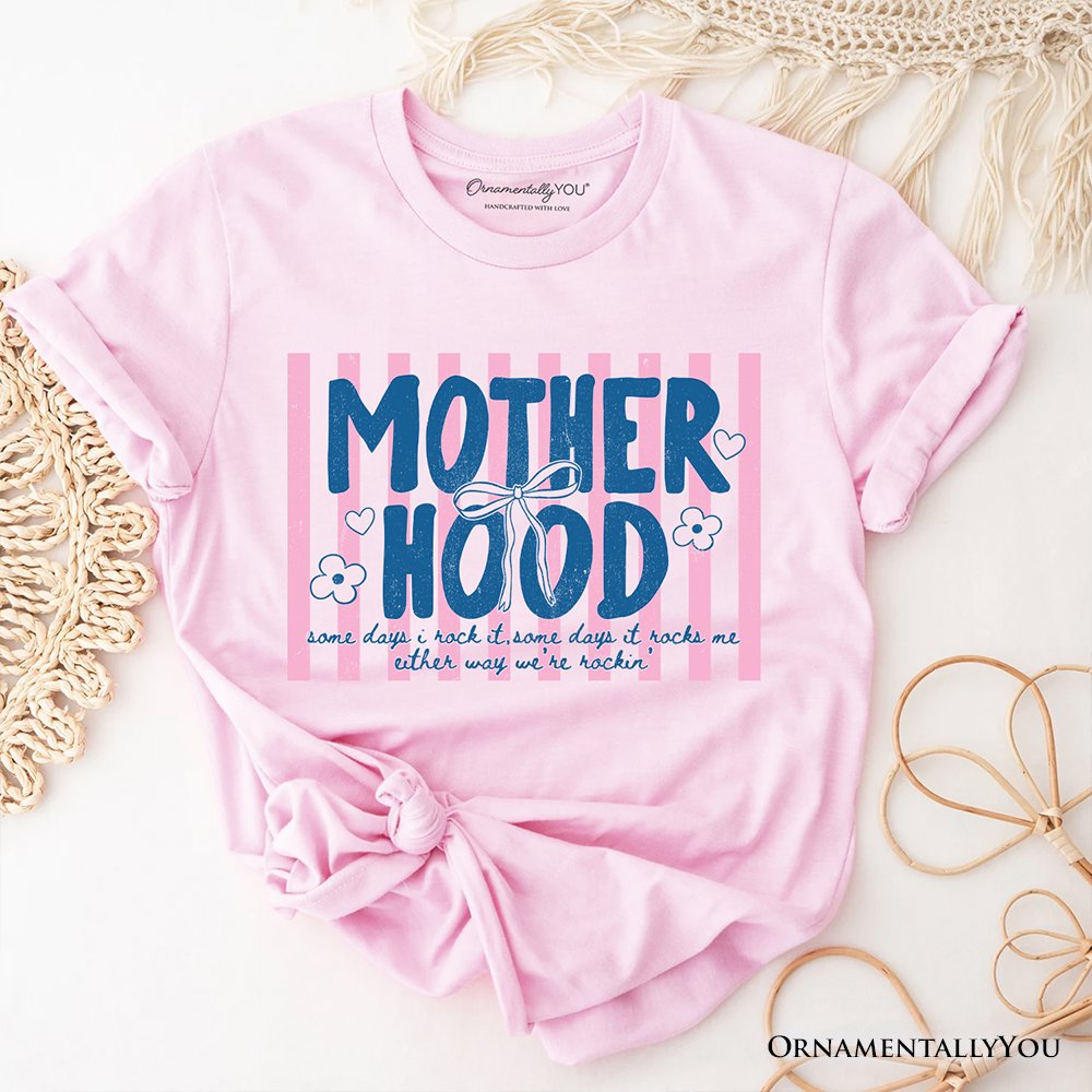 Motherhood Striped T-Shirt, Rockin' Trendy Preppy Mom Tee T-Shirts OrnamentallyYou Soft Pink XS 
