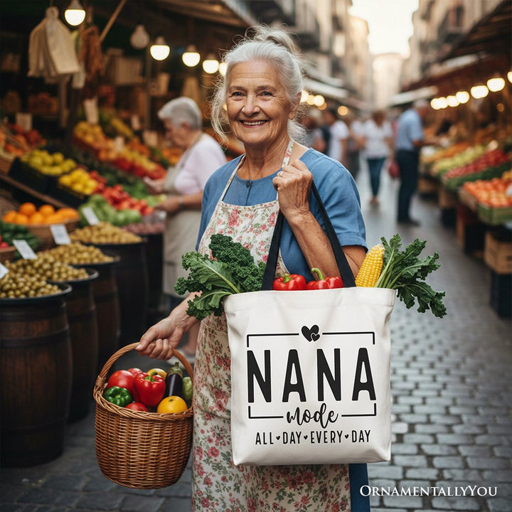 Nana Mode Canvas Tote Bag, All Day Every Day Gift Shopper for Grandma Tote Bag OrnamentallyYou 