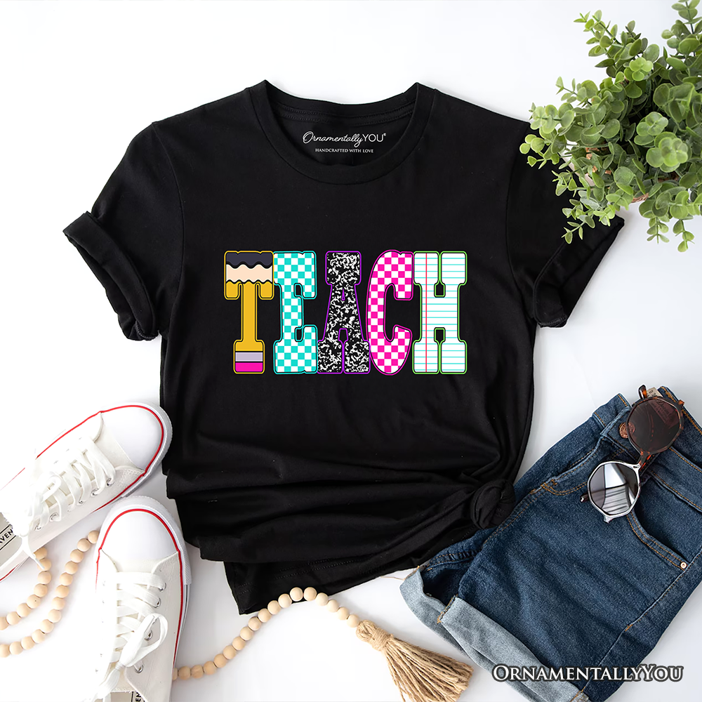Neon Teacher Checkered Retro T-Shirt, Back To School Tee