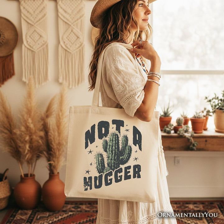 Not a Hugger Tote Bag With Cactus, Funny Retro Gift Shopper for Sarcastic Girls Tote Bag OrnamentallyYou 