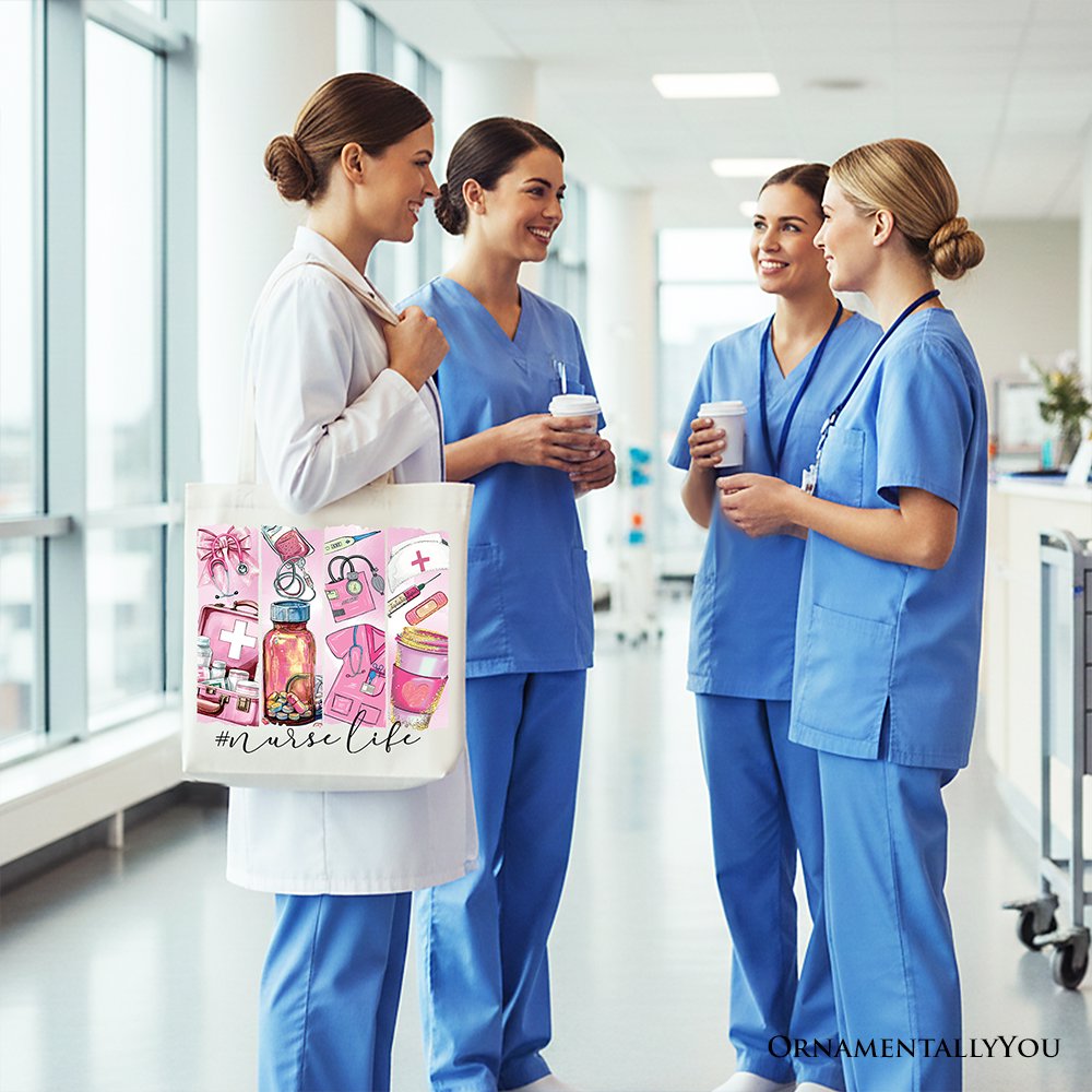 Nurse Life Canvas Tote Bag, Medical Essentials Gift Bag for Coquette Nurses Tote Bag OrnamentallyYou 