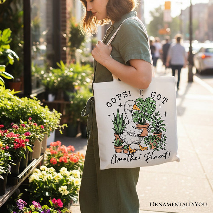 Oops I Got Another Plant Goose Canvas Tote Bag, Sarcastic Gardening Humor Gift Tote Bag OrnamentallyYou 