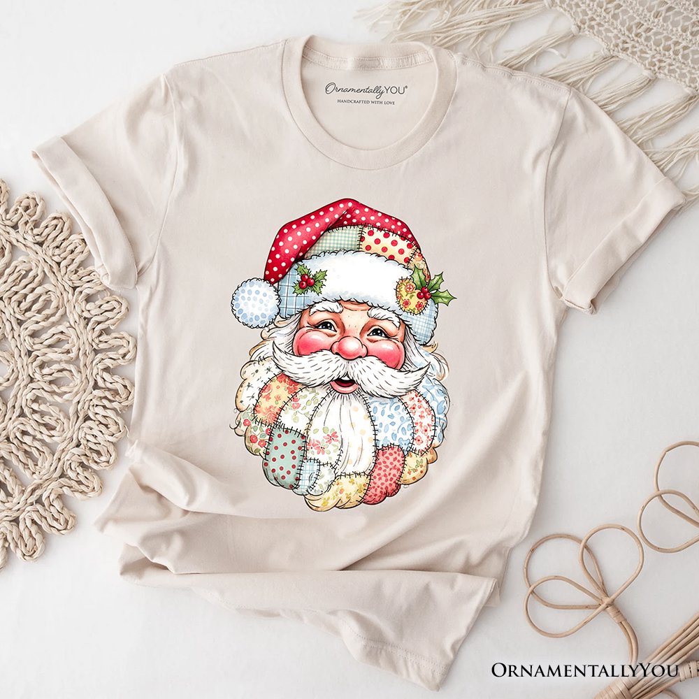 Patchwork Santa Claus T-Shirt, Retro Christmas Holiday Tee T-Shirts OrnamentallyYou Natural XS 