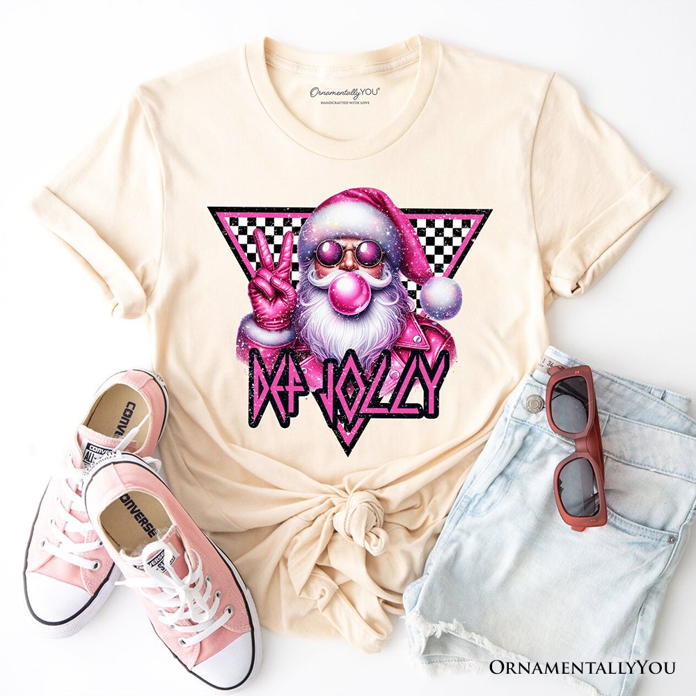 Pink Santa Blowing Bubblegum T‑Shirt, Def Jolly Coquette Retro Christmas Tee T-Shirts OrnamentallyYou Natural XS 