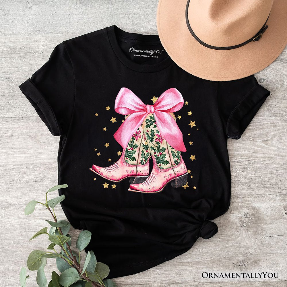 Pink Western Coquette Cowgirl Boots T-Shirt, Country Holiday Tee T-Shirts OrnamentallyYou Black XS 