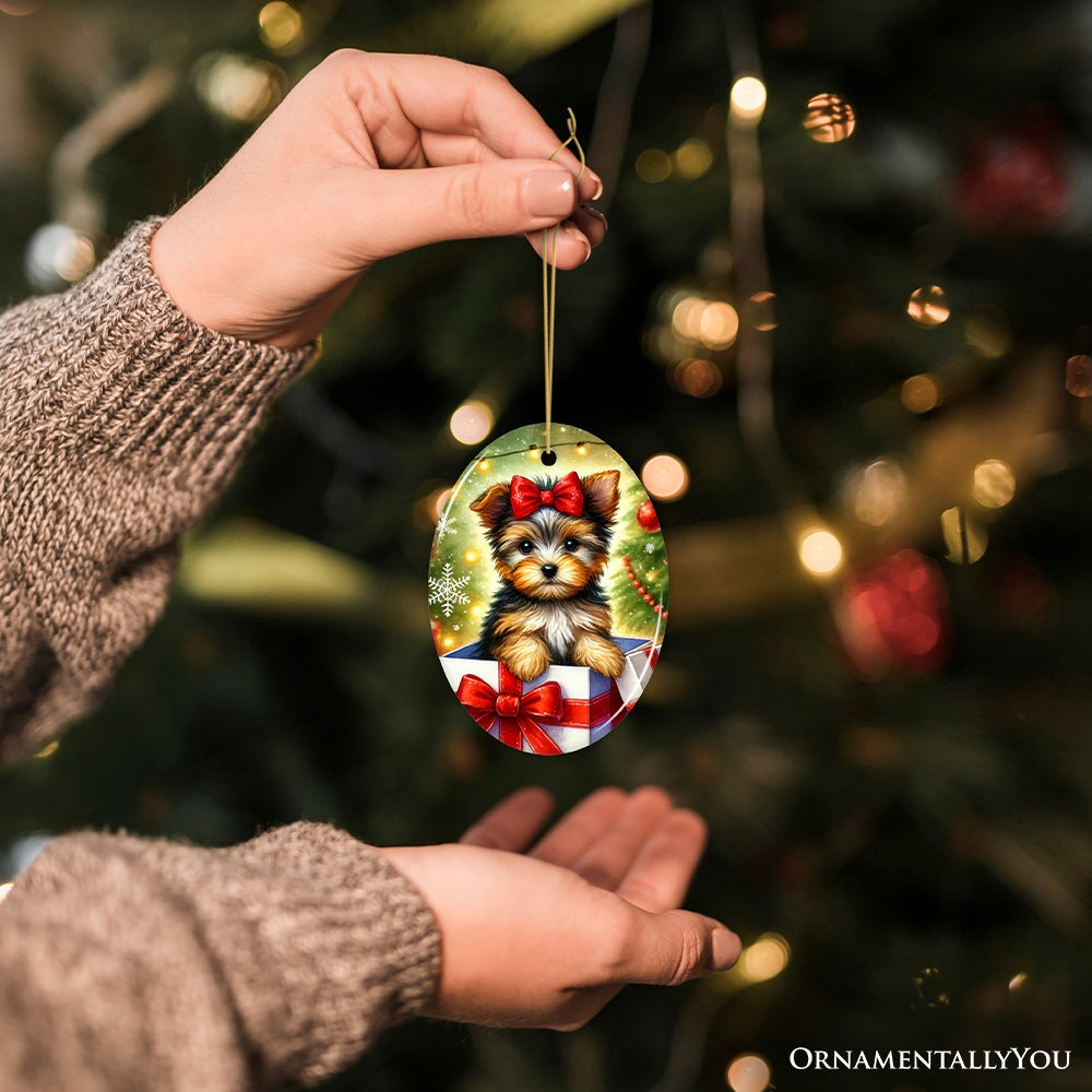 Precious Yorkshire Terrier Christmas Gift Ornament, Sweet Holiday Scene Decor Ceramic Ornament OrnamentallyYou 
