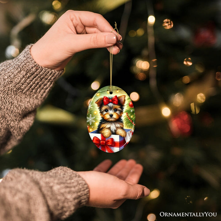 Precious Yorkshire Terrier Christmas Gift Ornament, Sweet Holiday Scene Decor Ceramic Ornament OrnamentallyYou 